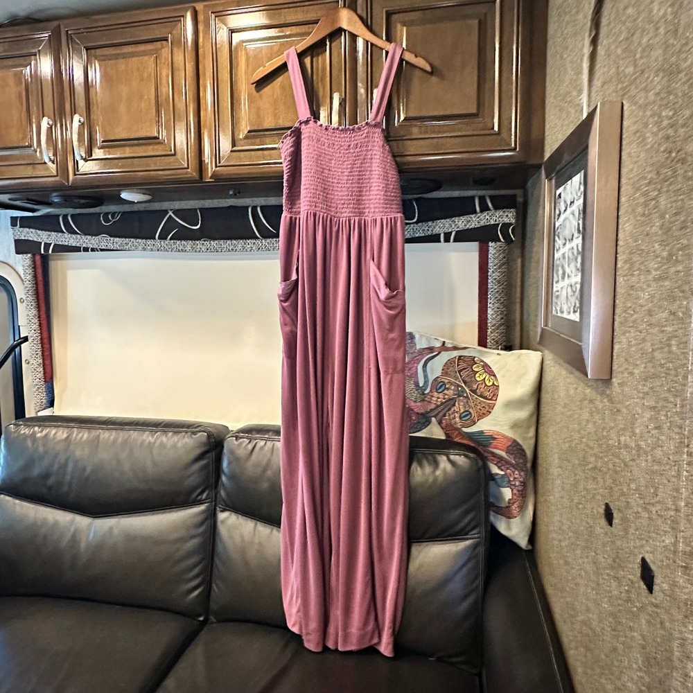 Saturday Sunday Anthropologie Smocked Ribbed Wide Leg Jumpsuit Mauve Pink Size M